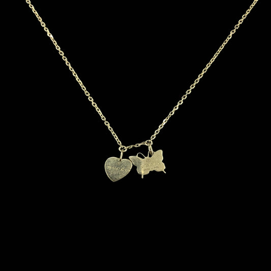 GUCCI necklace, heart & butterfly motif, silver-tone alloy hardware, with box and dust bag