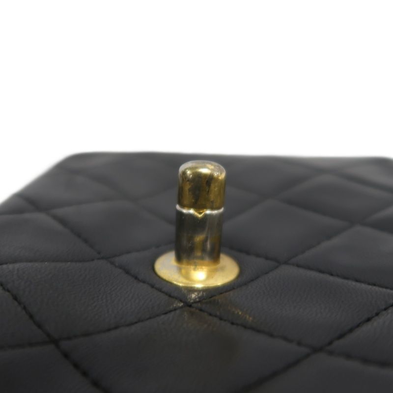 CHANEL Matelassé Chain Shoulder Bag, Lambskin, Black with Gold Hardware, Mini Classic Flap (Square)