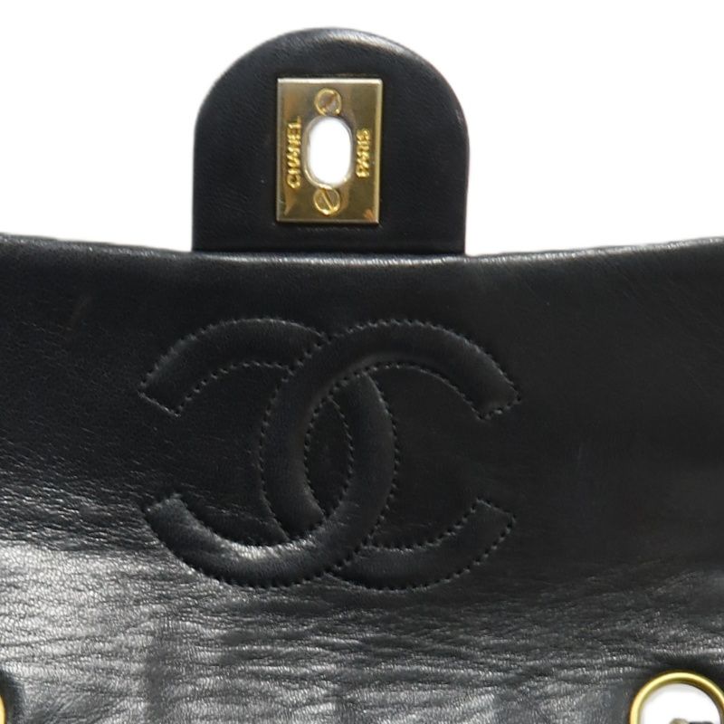 CHANEL Matelassé Chain Shoulder Bag, Lambskin, Black with Gold Hardware, Mini Classic Flap (Square)