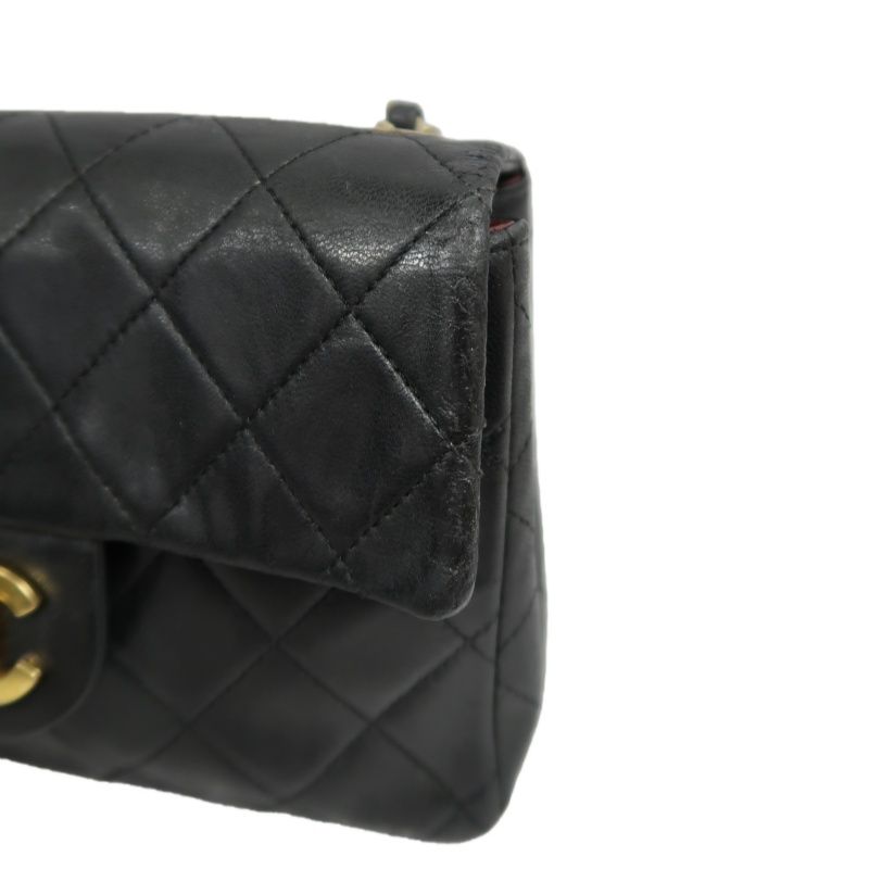 CHANEL Matelassé Chain Shoulder Bag, Lambskin, Black with Gold Hardware, Mini Classic Flap (Square)