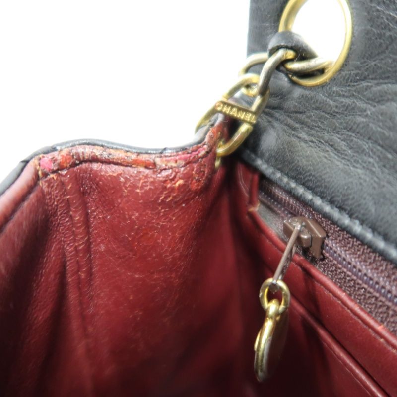 CHANEL Matelassé Chain Shoulder Bag, Lambskin, Black with Gold Hardware, Mini Classic Flap (Square)