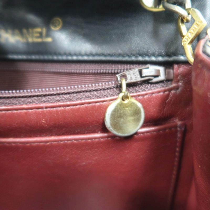 CHANEL Matelassé Chain Shoulder Bag, Lambskin, Black with Gold Hardware, Mini Classic Flap (Square)