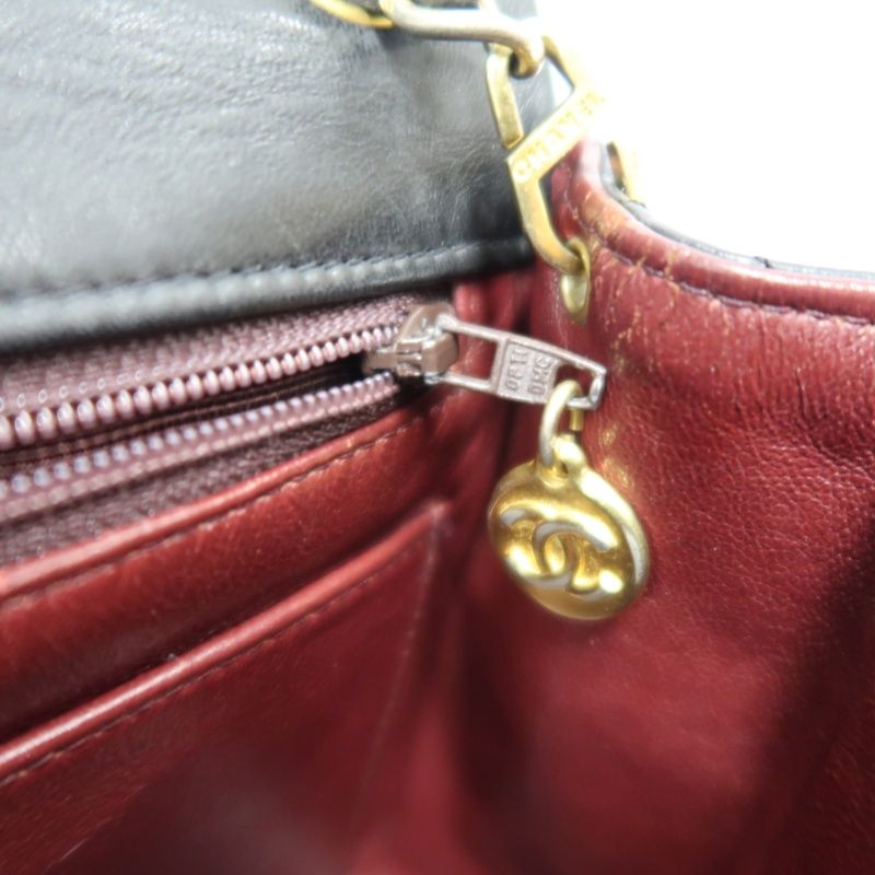 CHANEL Matelassé Chain Shoulder Bag, Lambskin, Black with Gold Hardware, Mini Classic Flap (Square)