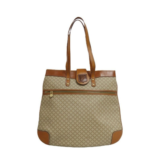 CELINE Brown Beige Macadam Coated Canvas Tote Bag
