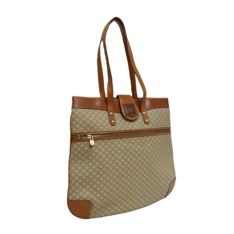 CELINE Brown Beige Macadam Coated Canvas Tote Bag