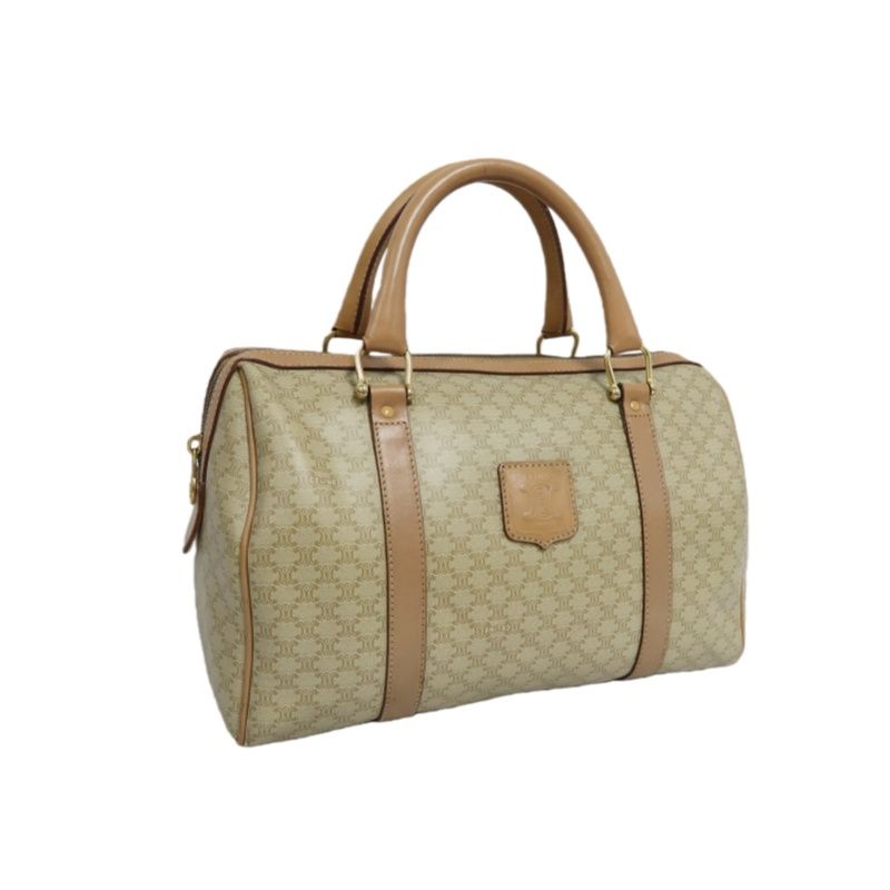 CELINE Macadam Coated Canvas, Mini Boston Handbag, Beige Brown