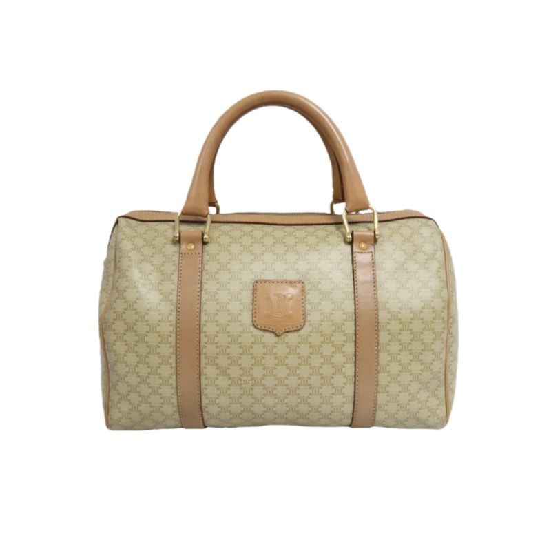 CELINE Macadam Coated Canvas, Mini Boston Handbag, Beige Brown