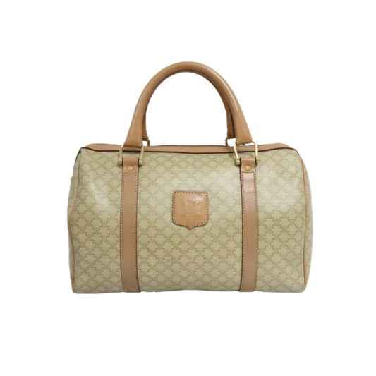 CELINE Macadam Coated Canvas, Mini Boston Handbag, Beige Brown