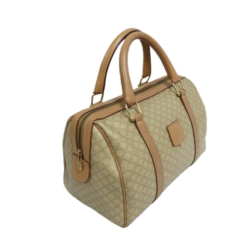 CELINE Macadam Coated Canvas, Mini Boston Handbag, Beige Brown