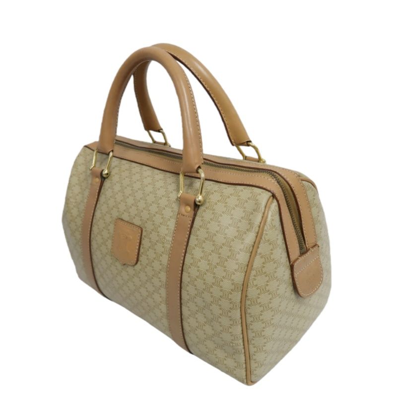 CELINE Macadam Coated Canvas, Mini Boston Handbag, Beige Brown