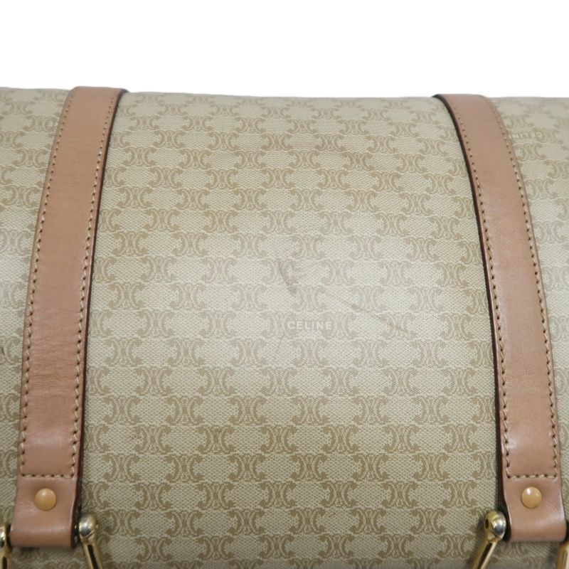 CELINE Macadam Coated Canvas, Mini Boston Handbag, Beige Brown