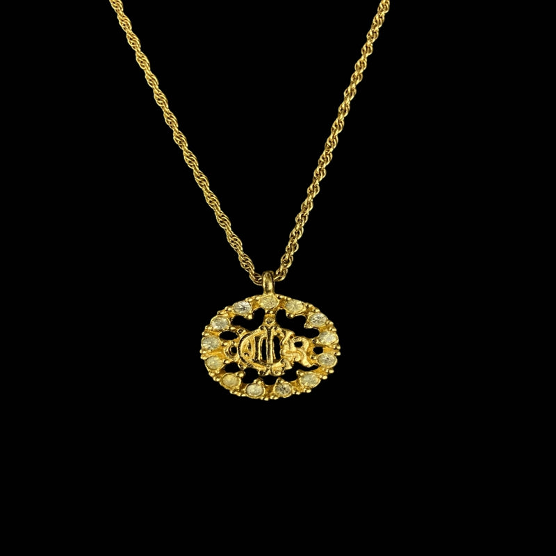 DIOR necklace, gold-tone alloy hardware, rhinestones