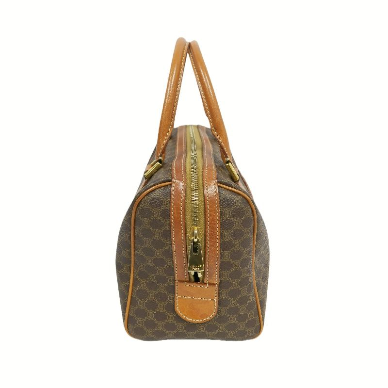 CELINE Macadam Pattern Brown Coated Canvas Mini Boston Handbag