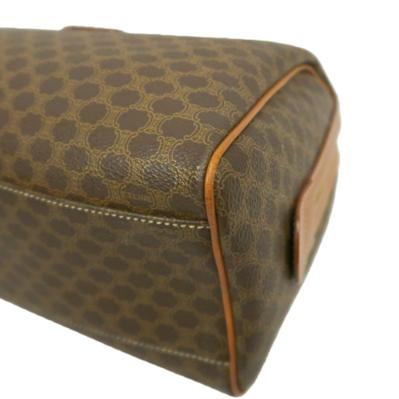 CELINE Macadam Pattern Brown Coated Canvas Mini Boston Handbag