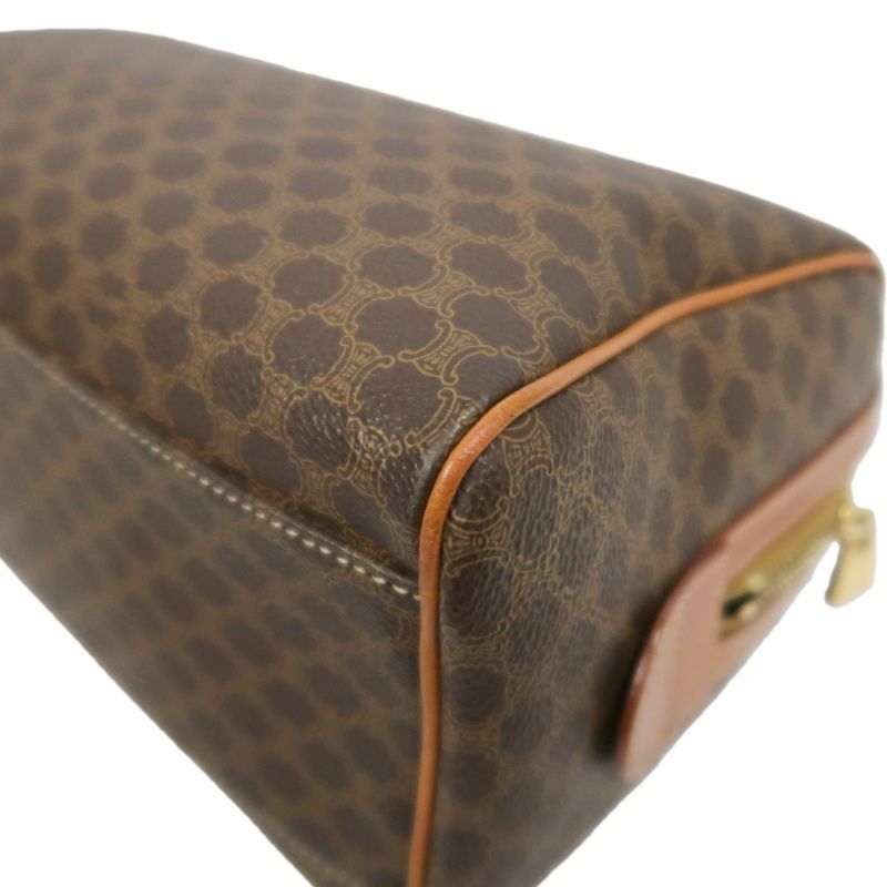 CELINE Macadam Pattern Brown Coated Canvas Mini Boston Handbag