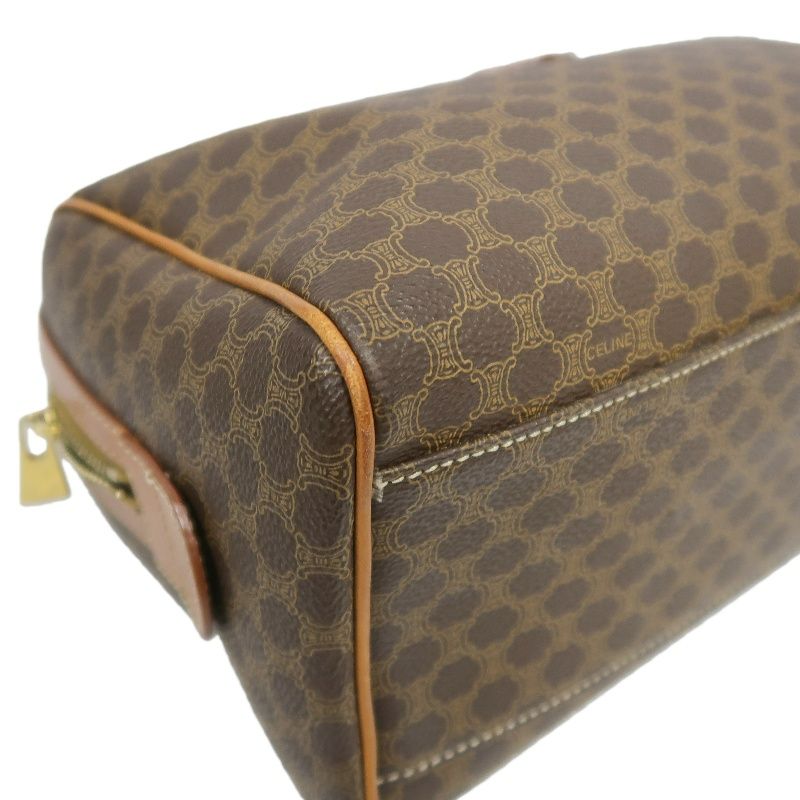 CELINE Macadam Pattern Brown Coated Canvas Mini Boston Handbag