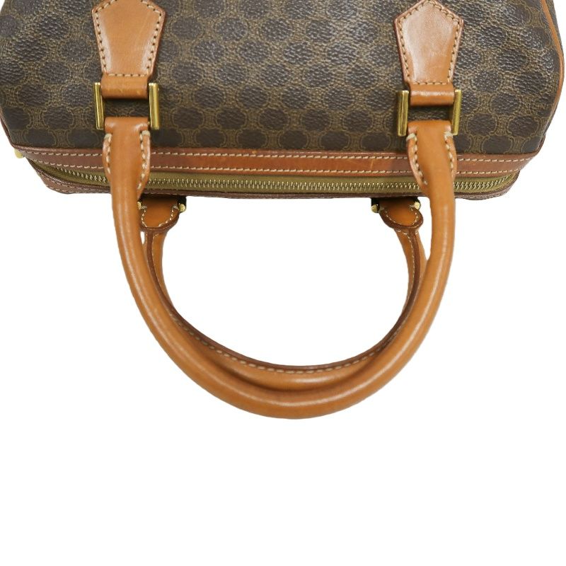 CELINE Macadam Pattern Brown Coated Canvas Mini Boston Handbag