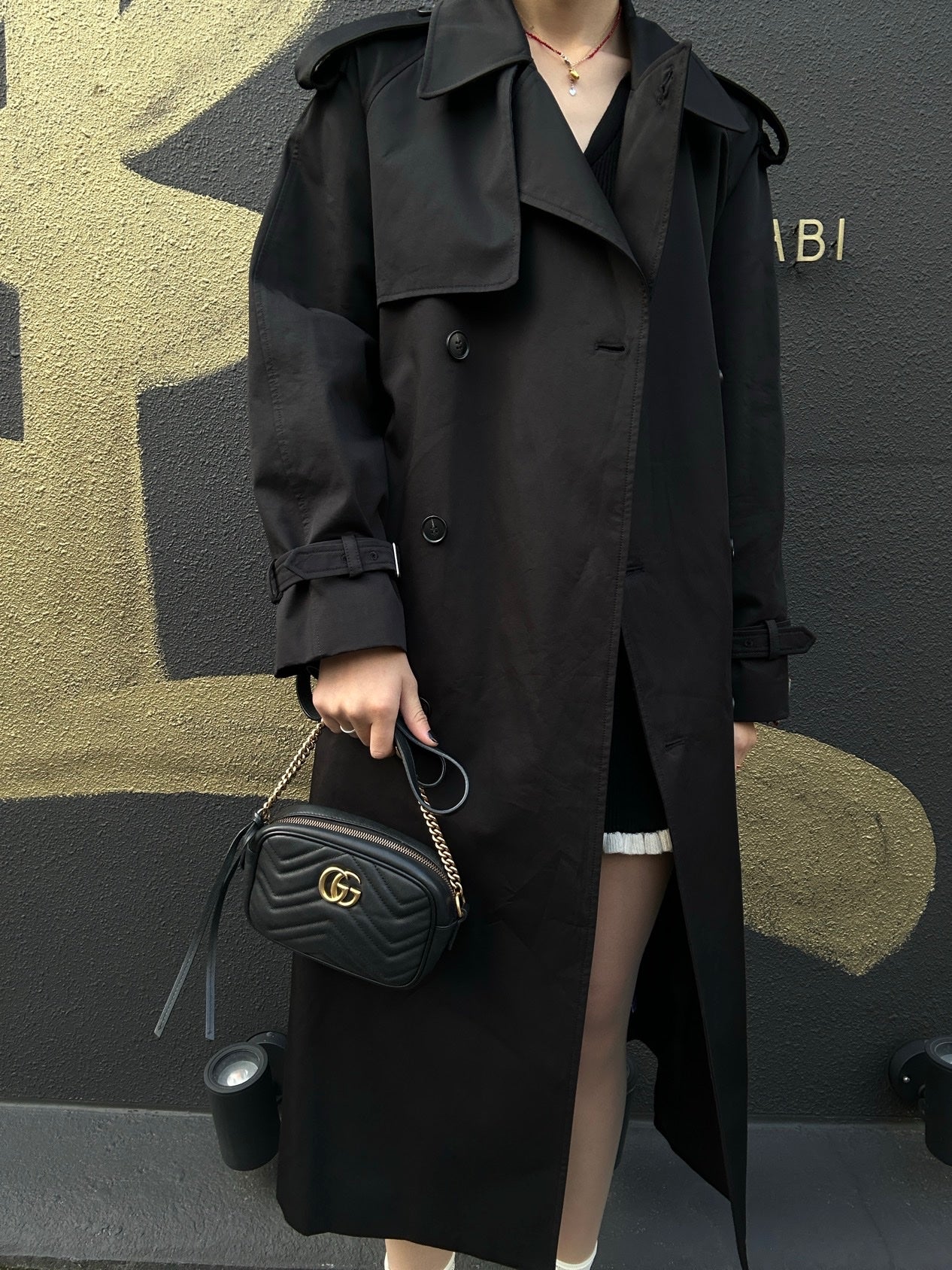 GUCCI GG Marmont Camera Bag, Lambskin, Black, Gold Hardware