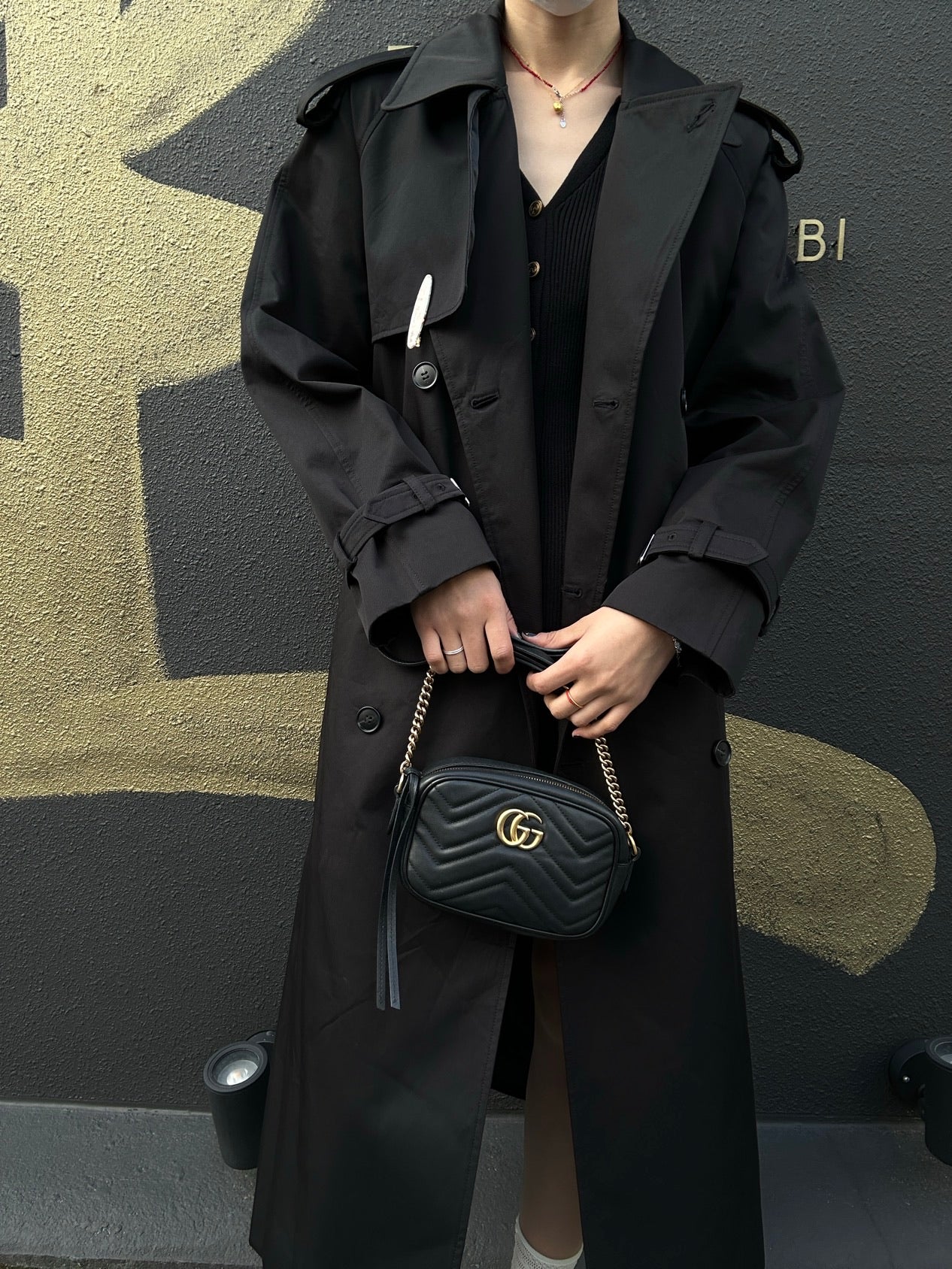 GUCCI GG Marmont Camera Bag, Lambskin, Black, Gold Hardware