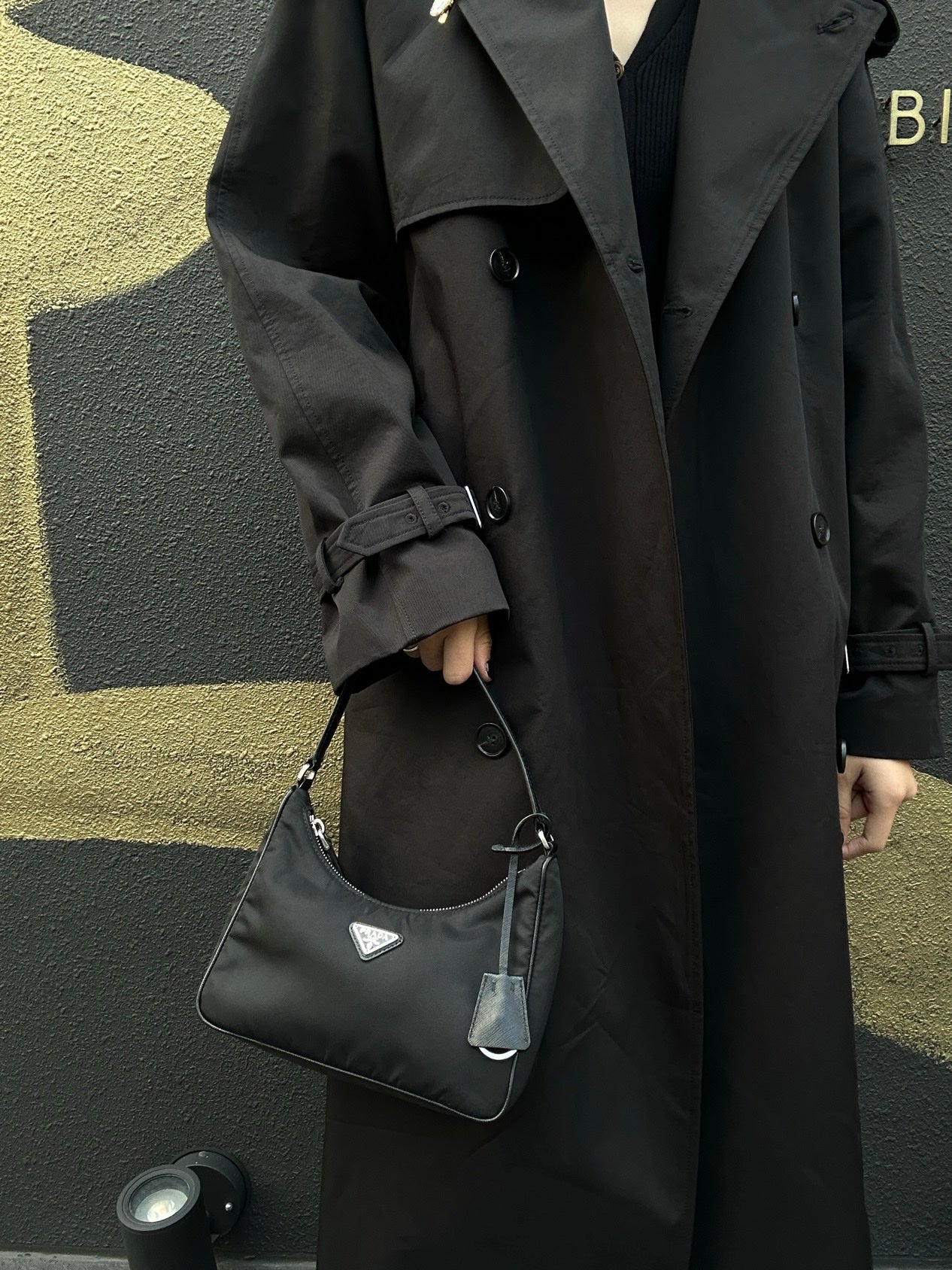 PRADA Handbag, Nylon, Beige with Silver Hardware, Detachable Shoulder Strap Included, Pouch Included, Dust Bag Included