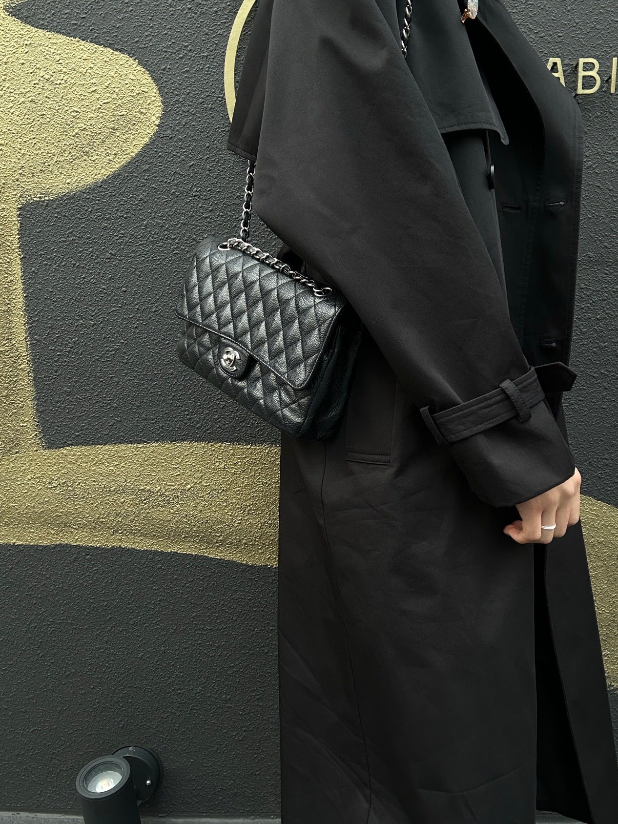 CHANEL Classic Flap Quilted Shoulder Bag, Caviar Leather, Black with Silver Hardware