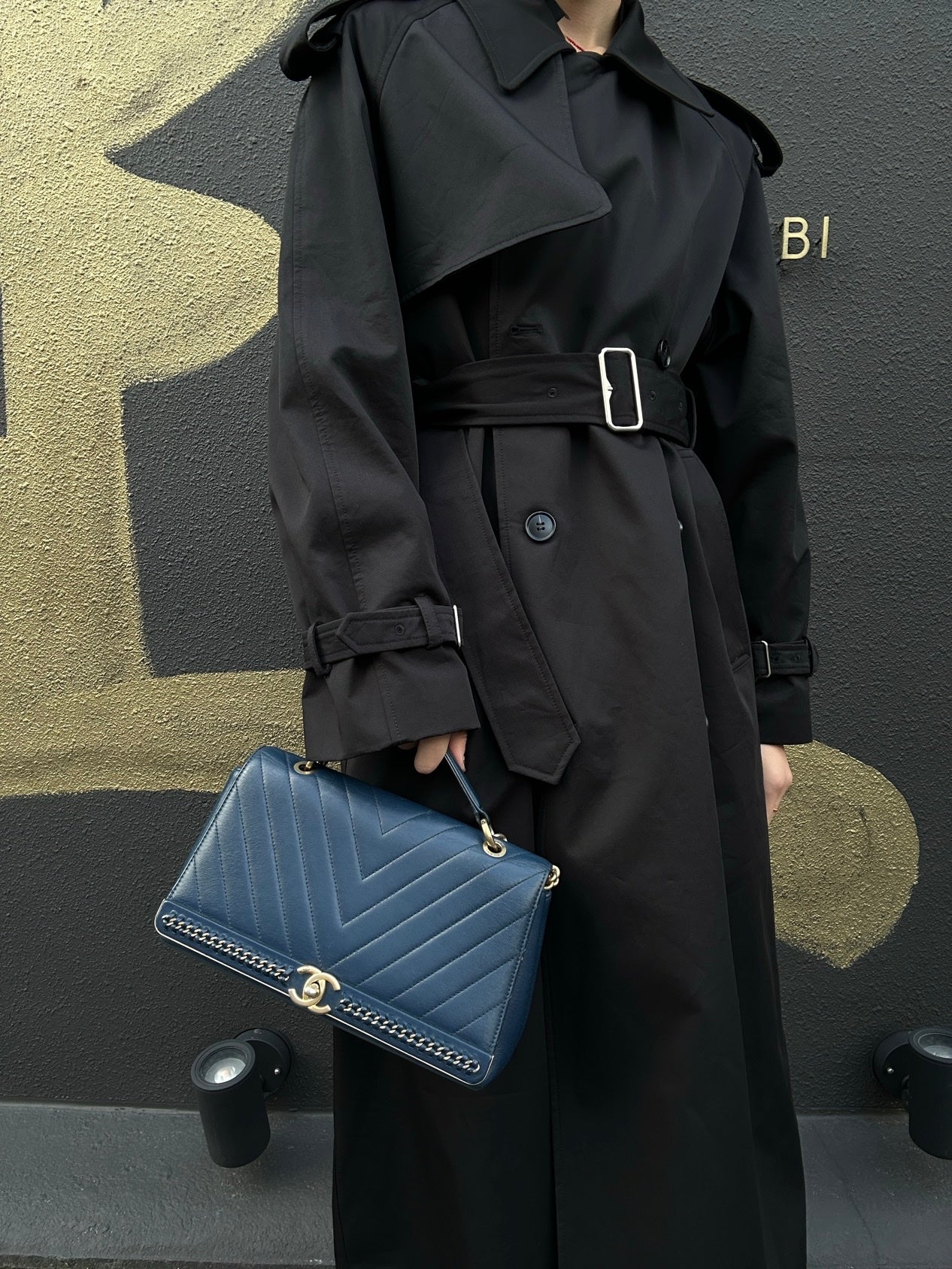 CHANEL V-Stitch Handbag & Shoulder Bag, Leather, Navy, Gold Hardware