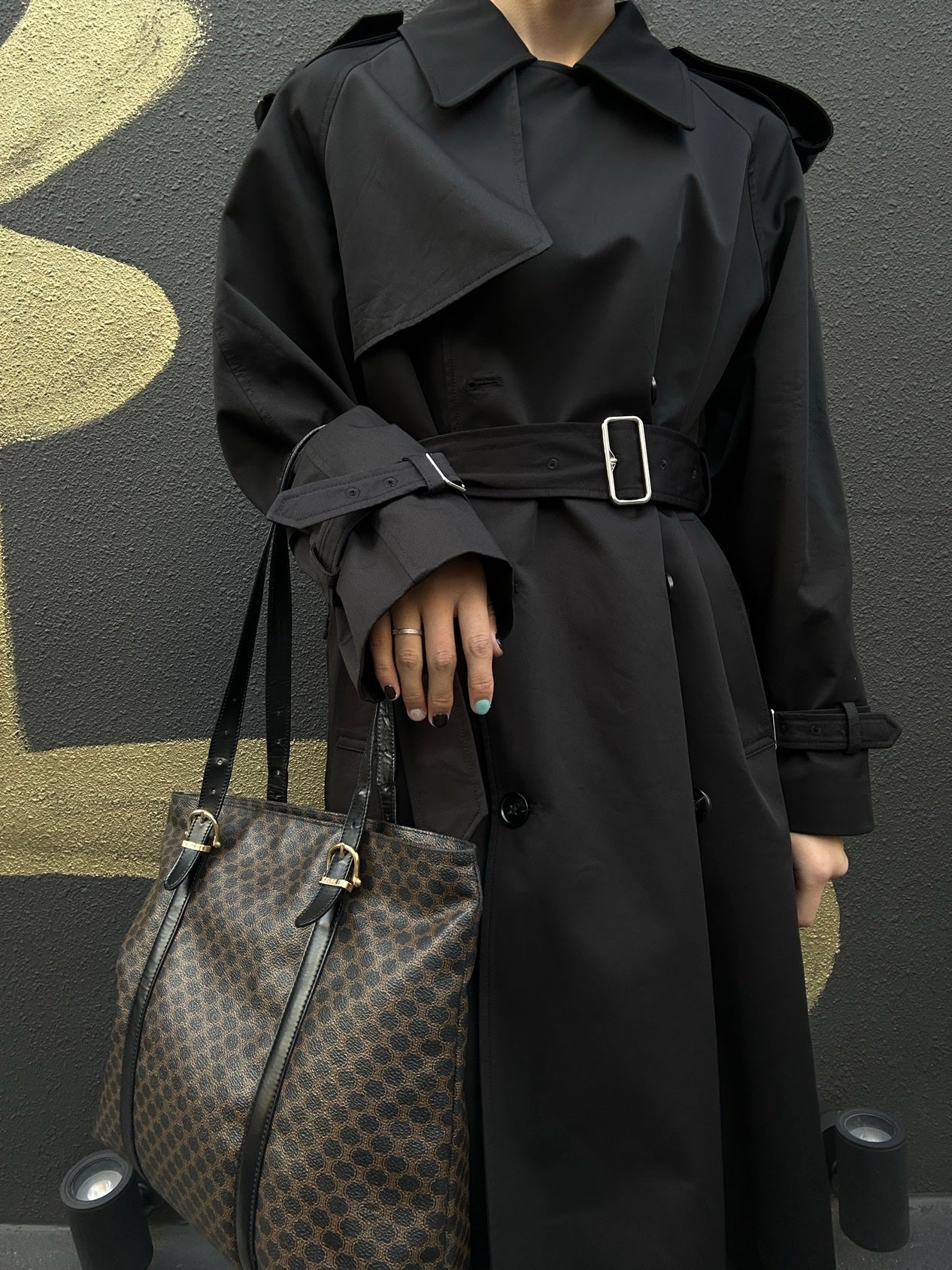 CELINE Macadam Coated Canvas, Tote & Shoulder Bag, Brown, Gold Hardware