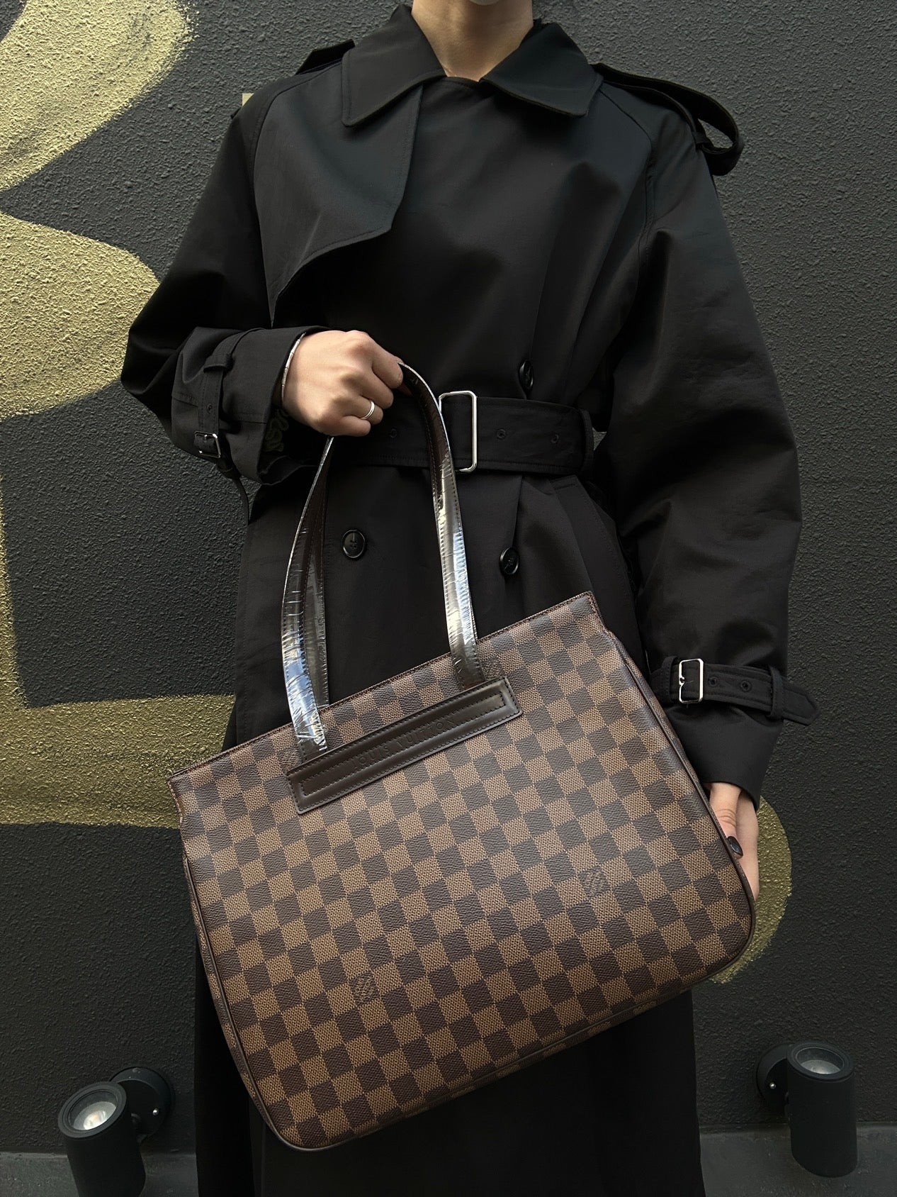 LOUIS VUITTON Damier Pattern Brown Coated Canvas Parioli PM Tote Bag