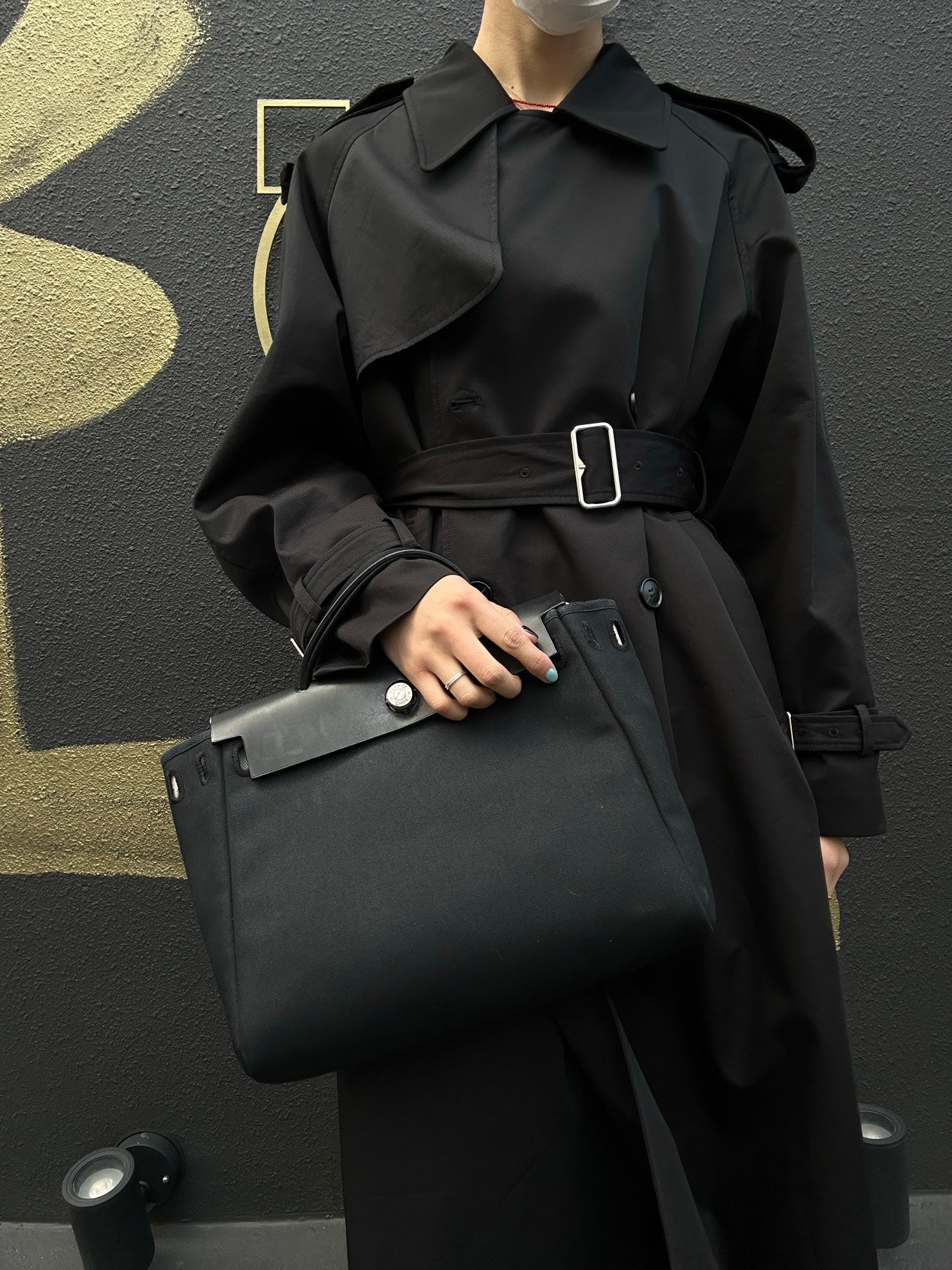 HERMES Herbag PM, Canvas Exterior, Hand, Shoulder & Crossbody Bag, Beige/Black, with 2 Keys, Shoulder Strap, Clochette, 2 Rain Covers, Stopper and Extra Inner Bag