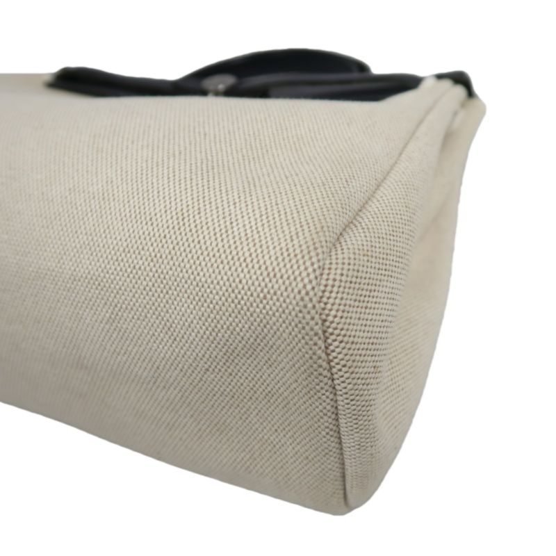 HERMES Herbag PM, Canvas Exterior, Hand, Shoulder & Crossbody Bag, Beige/Black, with 2 Keys, Shoulder Strap, Clochette, 2 Rain Covers, Stopper and Extra Inner Bag