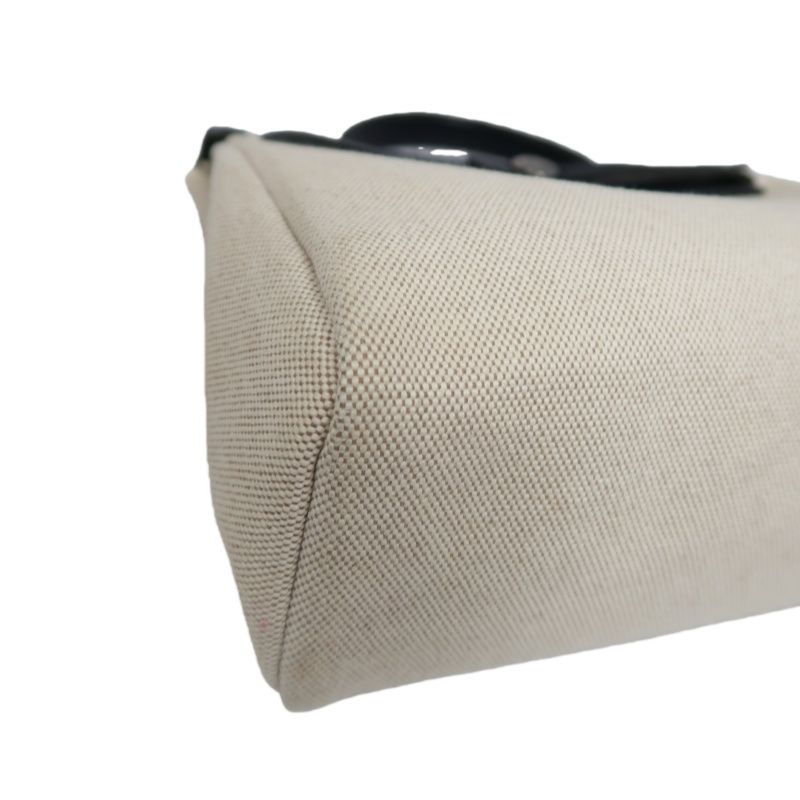 HERMES Herbag PM, Canvas Exterior, Hand, Shoulder & Crossbody Bag, Beige/Black, with 2 Keys, Shoulder Strap, Clochette, 2 Rain Covers, Stopper and Extra Inner Bag