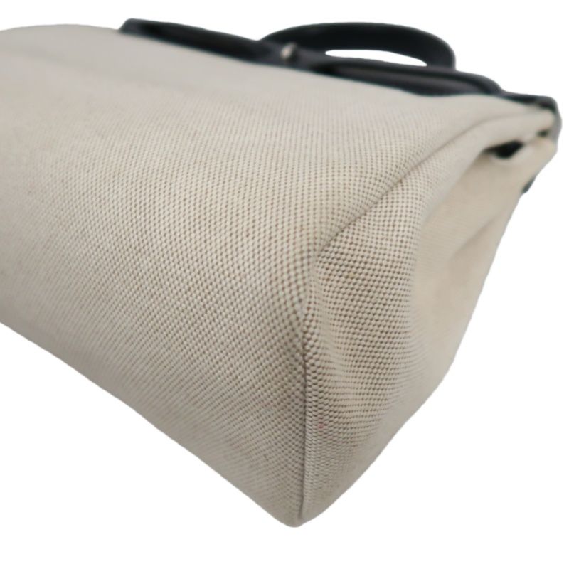 HERMES Herbag PM, Canvas Exterior, Hand, Shoulder & Crossbody Bag, Beige/Black, with 2 Keys, Shoulder Strap, Clochette, 2 Rain Covers, Stopper and Extra Inner Bag