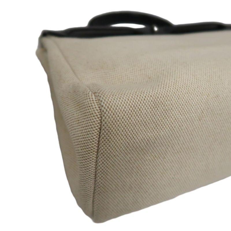 HERMES Herbag PM, Canvas Exterior, Hand, Shoulder & Crossbody Bag, Beige/Black, with 2 Keys, Shoulder Strap, Clochette, 2 Rain Covers, Stopper and Extra Inner Bag