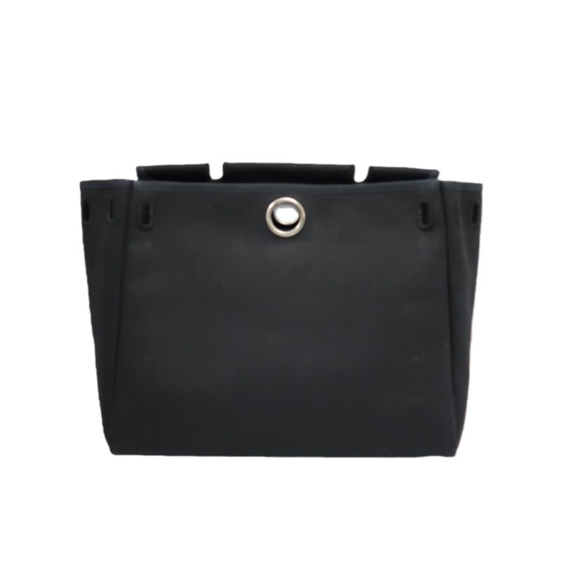 HERMES Herbag PM, Canvas Exterior, Hand, Shoulder & Crossbody Bag, Beige/Black, with 2 Keys, Shoulder Strap, Clochette, 2 Rain Covers, Stopper and Extra Inner Bag