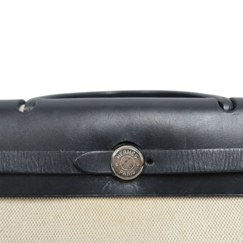 HERMES Herbag PM, Canvas Exterior, Hand, Shoulder & Crossbody Bag, Beige/Black, with 2 Keys, Shoulder Strap, Clochette, 2 Rain Covers, Stopper and Extra Inner Bag