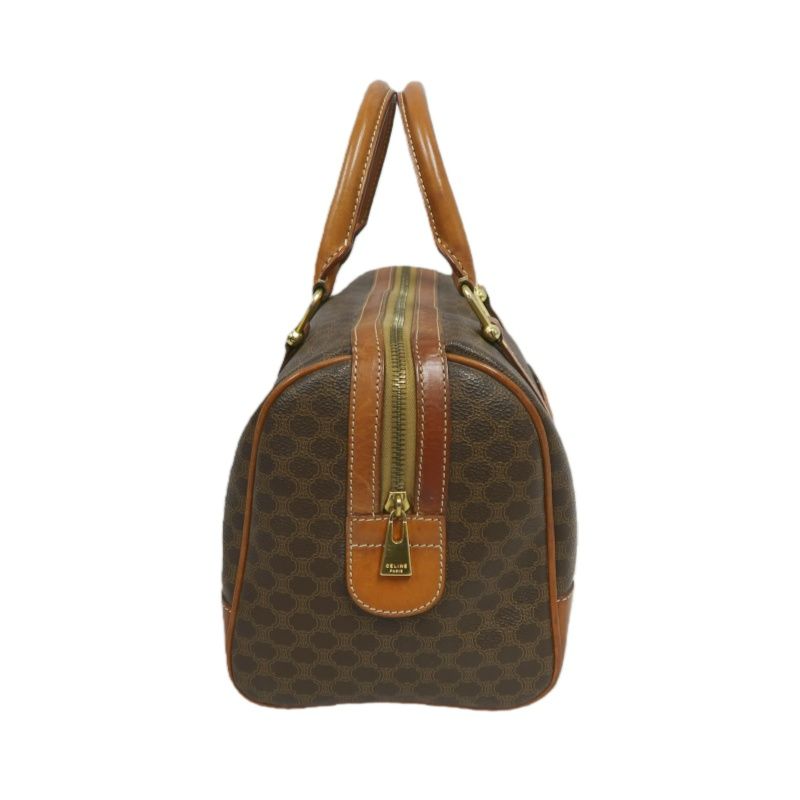 CELINE Macadam Pattern Brown Coated Canvas Mini Boston Handbag
