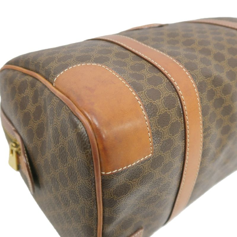 CELINE Macadam Pattern Brown Coated Canvas Mini Boston Handbag