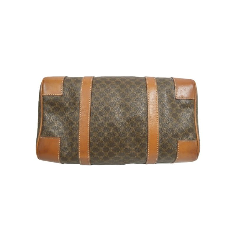 CELINE Macadam Pattern Brown Coated Canvas Mini Boston Handbag