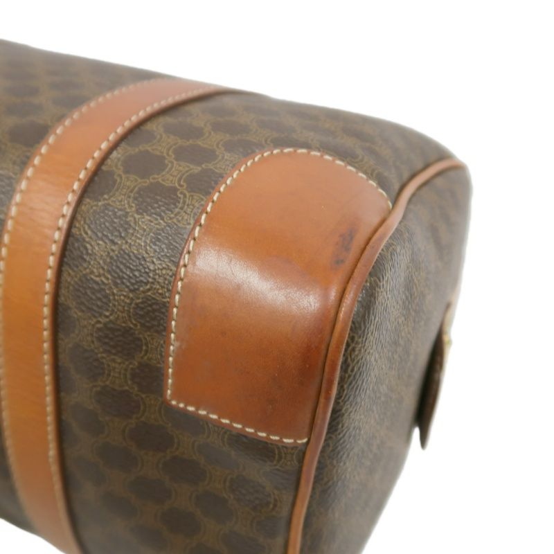 CELINE Macadam Pattern Brown Coated Canvas Mini Boston Handbag