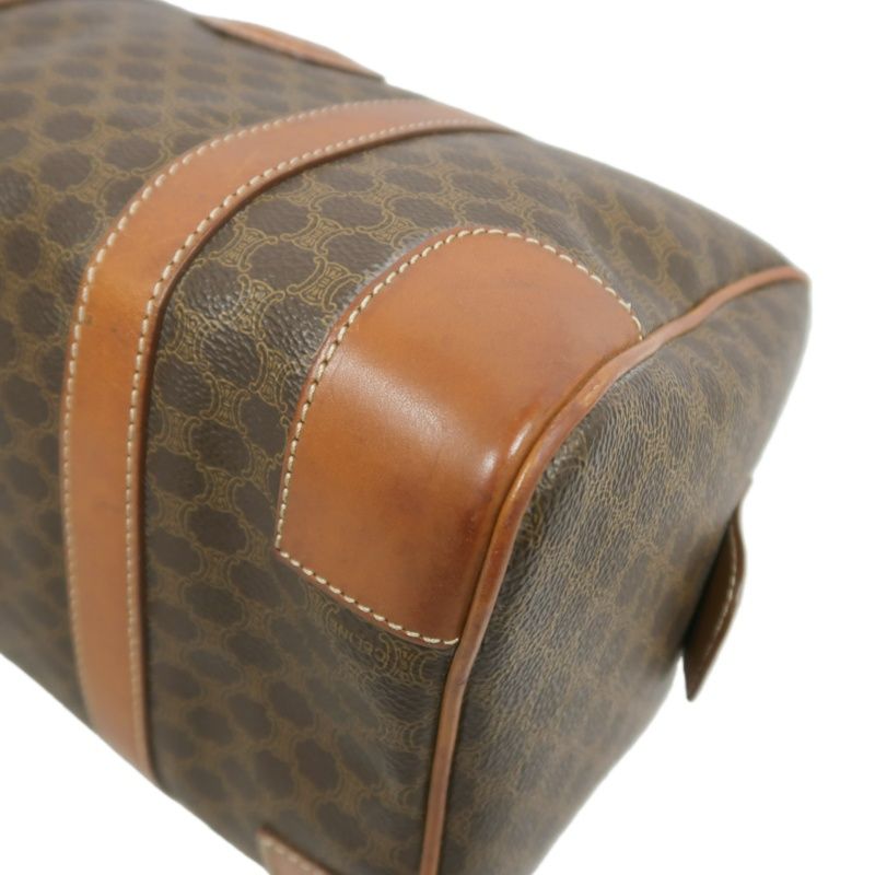 CELINE Macadam Pattern Brown Coated Canvas Mini Boston Handbag