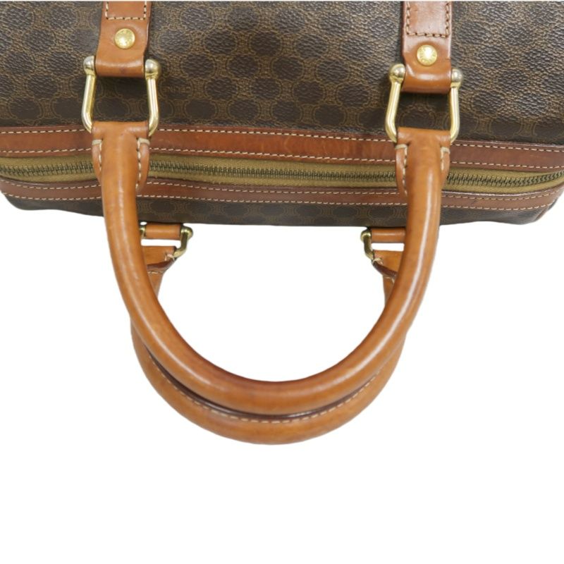 CELINE Macadam Pattern Brown Coated Canvas Mini Boston Handbag