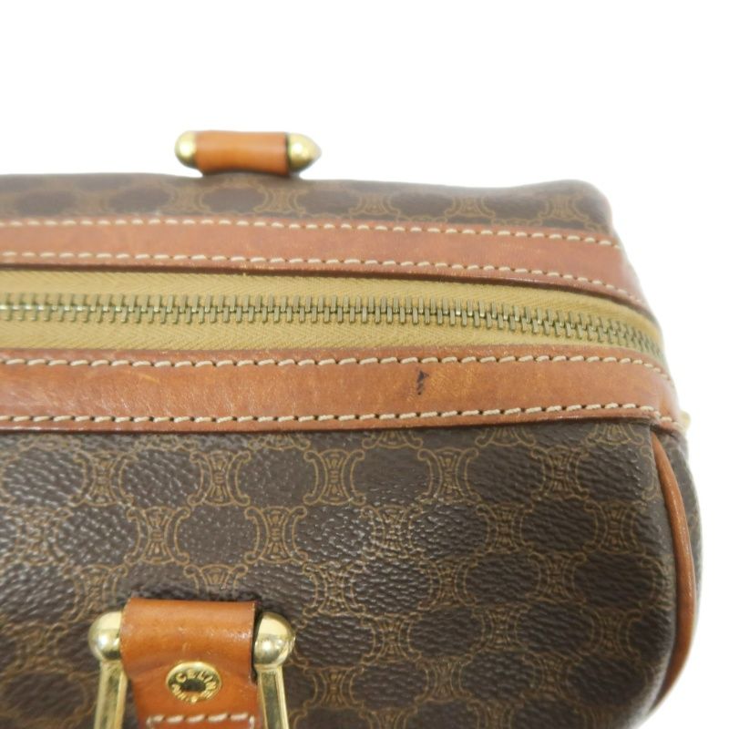 CELINE Macadam Pattern Brown Coated Canvas Mini Boston Handbag