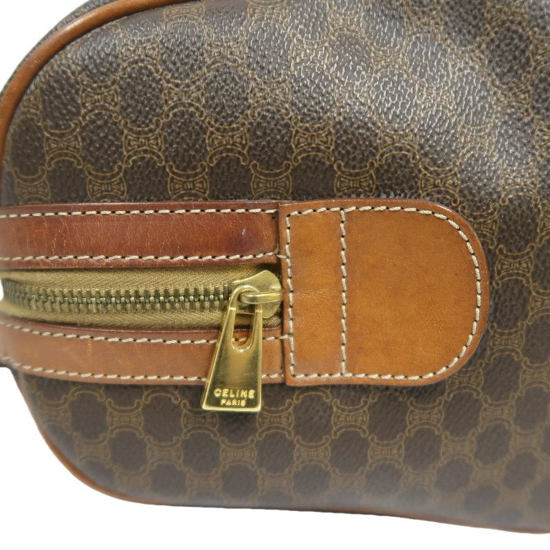 CELINE Macadam Pattern Brown Coated Canvas Mini Boston Handbag