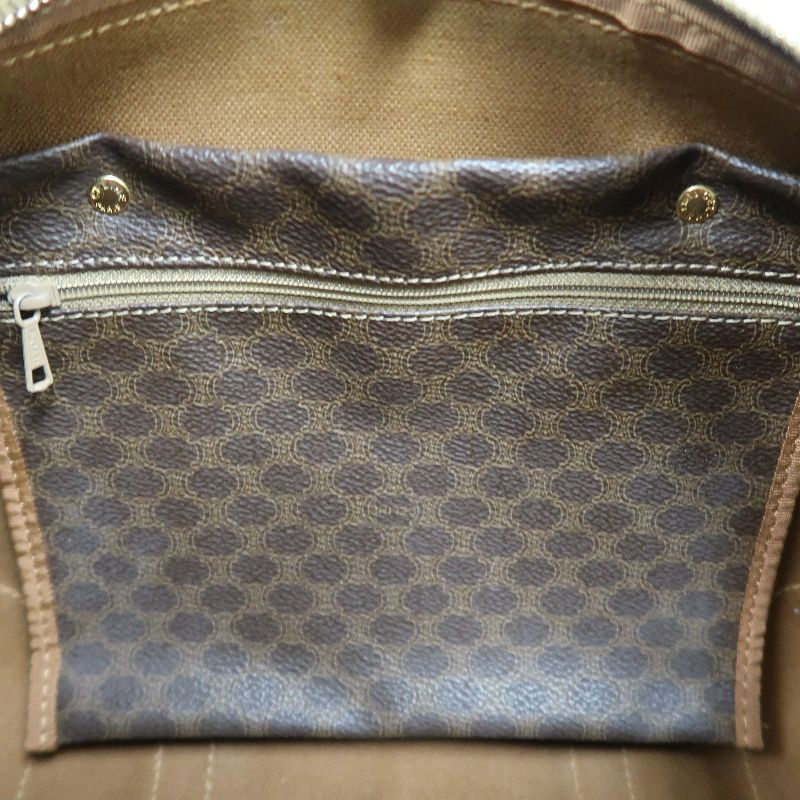 CELINE Macadam Pattern Brown Coated Canvas Mini Boston Handbag