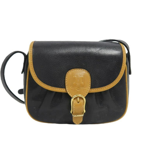 CELINE Black Leather Saddle Crossbody Shoulder Bag