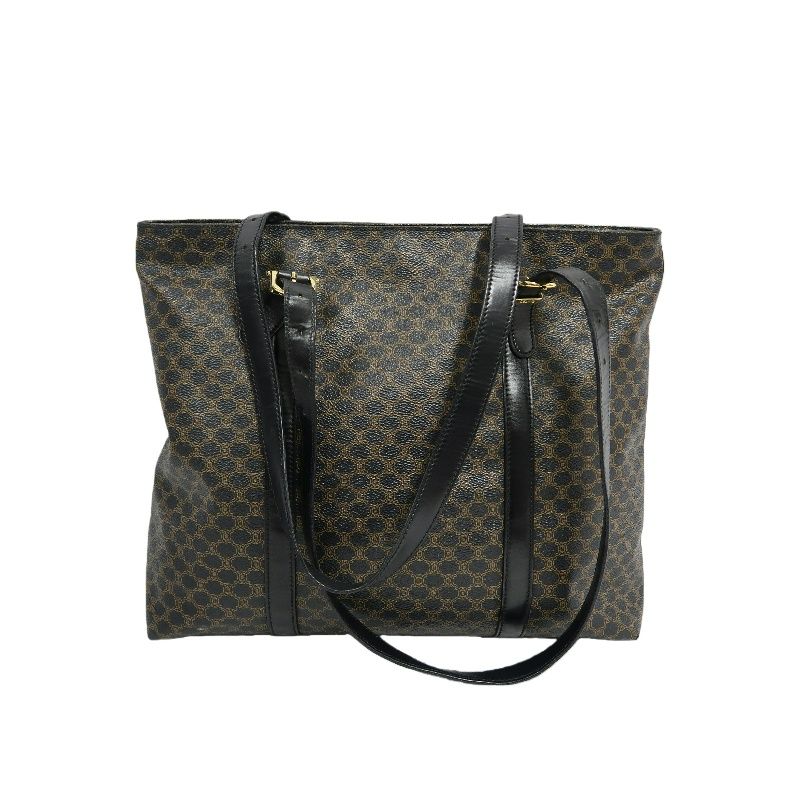 CELINE Macadam Coated Canvas, Tote & Shoulder Bag, Brown, Gold Hardware