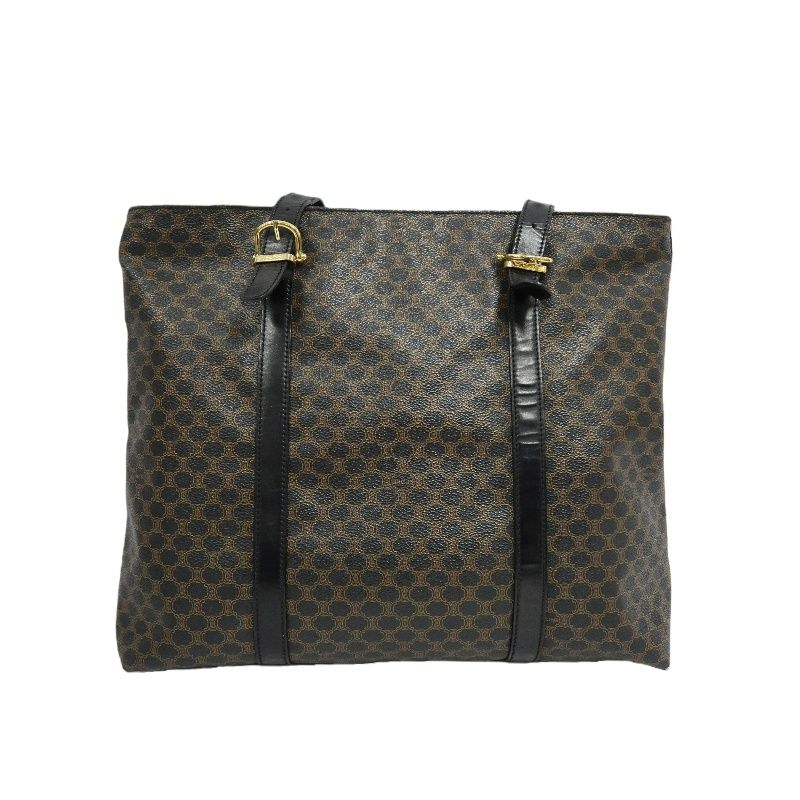 CELINE Macadam Coated Canvas, Tote & Shoulder Bag, Brown, Gold Hardware