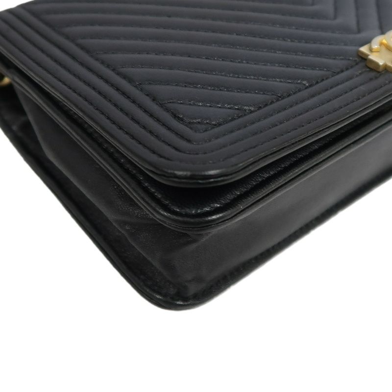 CHANEL Boy Chanel V-Stitch Shoulder Bag, Lambskin, Black with Gold-Tone Hardware