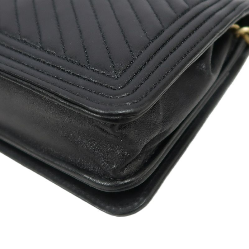 CHANEL Boy Chanel V-Stitch Shoulder Bag, Lambskin, Black with Gold-Tone Hardware