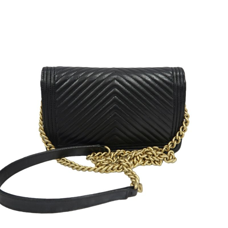 CHANEL Boy Chanel V-Stitch Shoulder Bag, Lambskin, Black with Gold-Tone Hardware
